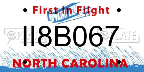 II8B067 North Carolina License Plate
