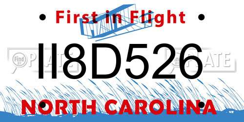II8D526 North Carolina License Plate