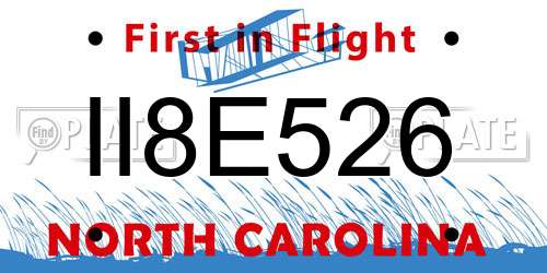II8E526 North Carolina License Plate