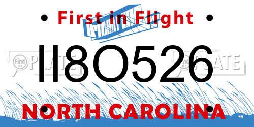 II8O526 North Carolina License Plate