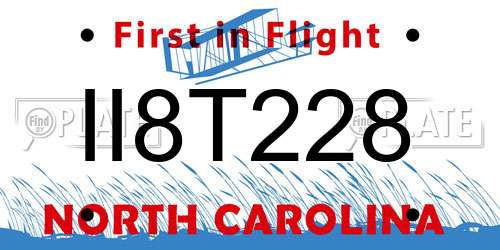 II8T228 North Carolina License Plate