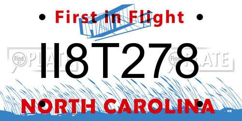 II8T278 North Carolina License Plate
