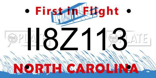 II8Z113 North Carolina License Plate