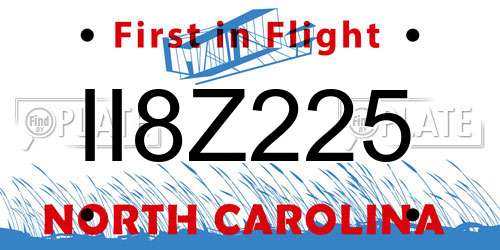 II8Z225 North Carolina License Plate