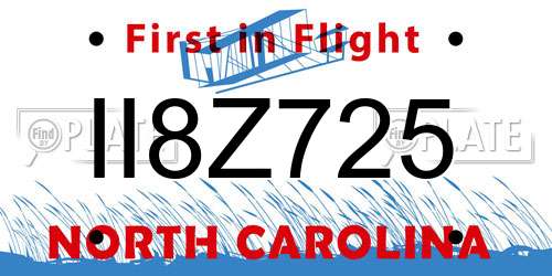 II8Z725 North Carolina License Plate