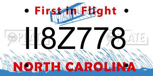 II8Z778 North Carolina License Plate