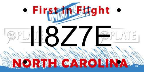 II8Z7E North Carolina License Plate