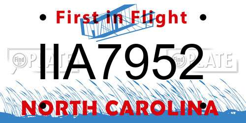 IIA7952 North Carolina License Plate