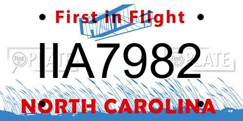 IIA7982 North Carolina License Plate