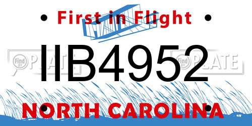 IIB4952 North Carolina License Plate
