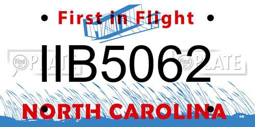 IIB5062 North Carolina License Plate