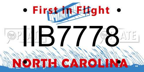 IIB7778 North Carolina License Plate