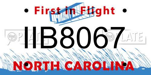 IIB8067 North Carolina License Plate