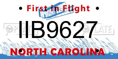 IIB9627 North Carolina License Plate
