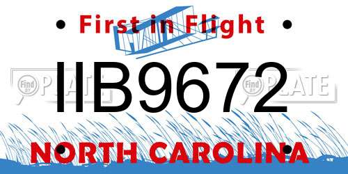 IIB9672 North Carolina License Plate