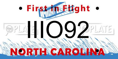 IIIO92 North Carolina License Plate