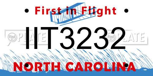 IIT3232 North Carolina License Plate
