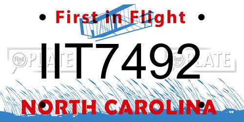 IIT7492 North Carolina License Plate