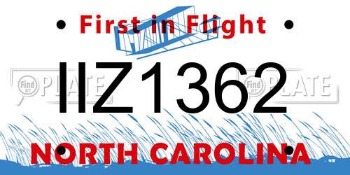 IIZ1362 North Carolina License Plate