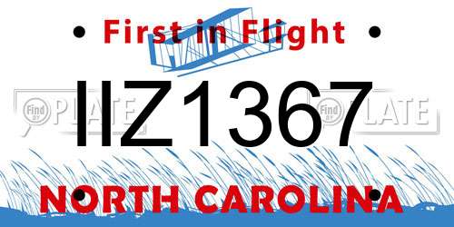 IIZ1367 North Carolina License Plate