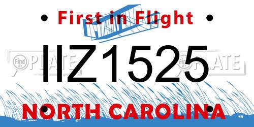 IIZ1525 North Carolina License Plate