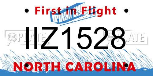 IIZ1528 North Carolina License Plate