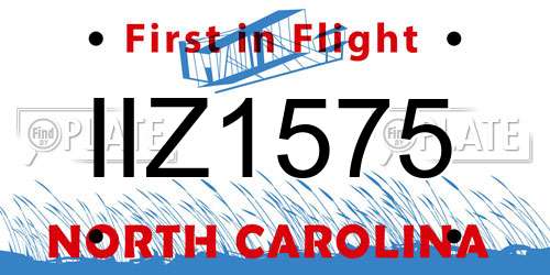 IIZ1575 North Carolina License Plate