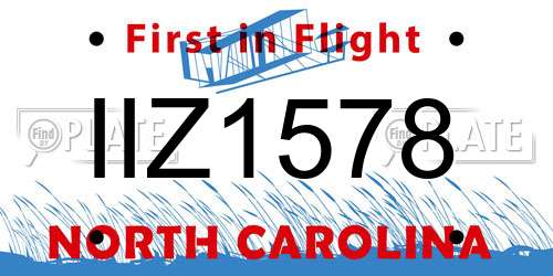 IIZ1578 North Carolina License Plate