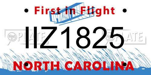 IIZ1825 North Carolina License Plate