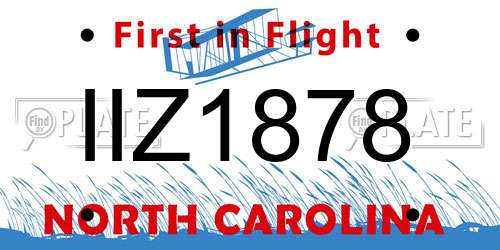 IIZ1878 North Carolina License Plate