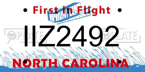 IIZ2492 North Carolina License Plate