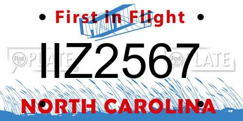 IIZ2567 North Carolina License Plate