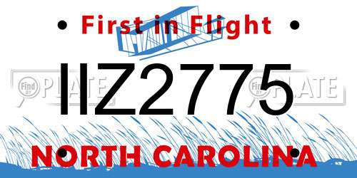 IIZ2775 North Carolina License Plate