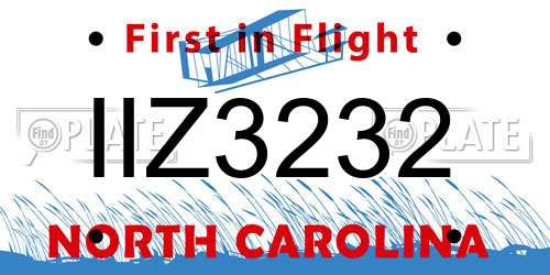 IIZ3232 North Carolina License Plate