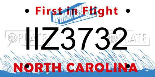 IIZ3732 North Carolina License Plate