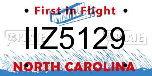IIZ5129 North Carolina License Plate