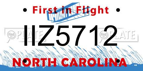 IIZ5712 North Carolina License Plate