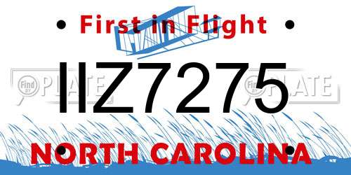 IIZ7275 North Carolina License Plate