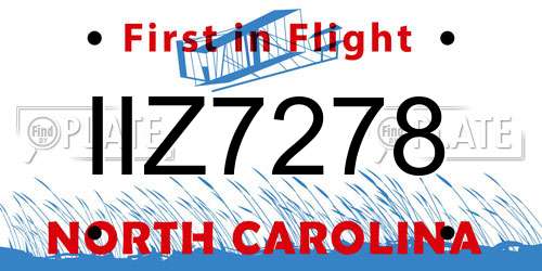 IIZ7278 North Carolina License Plate