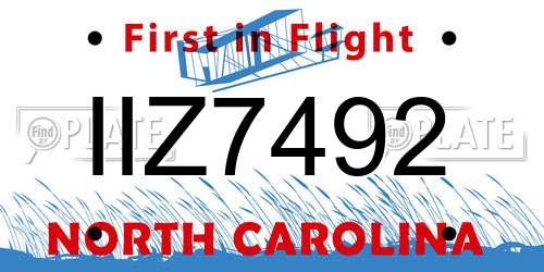 IIZ7492 North Carolina License Plate