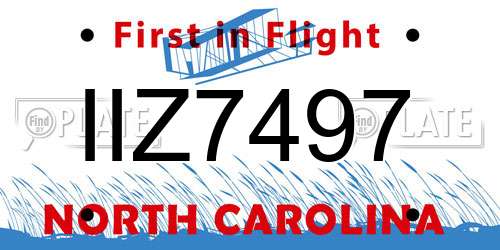 IIZ7497 North Carolina License Plate