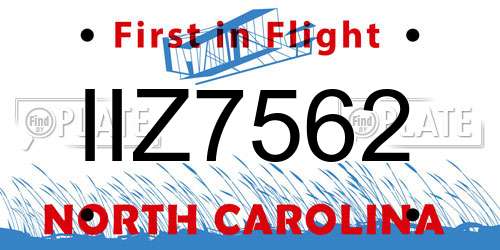 IIZ7562 North Carolina License Plate
