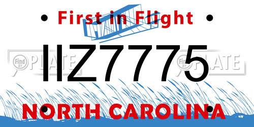 IIZ7775 North Carolina License Plate