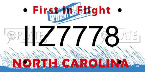 IIZ7778 North Carolina License Plate