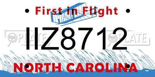 IIZ8712 North Carolina License Plate