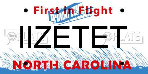 IIZETET North Carolina License Plate