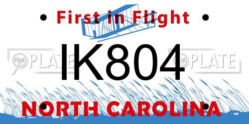 IK804 North Carolina License Plate