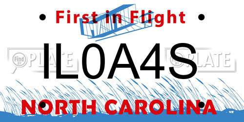 IL0A4S North Carolina License Plate
