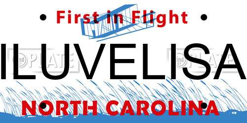 ILUVELISA North Carolina License Plate