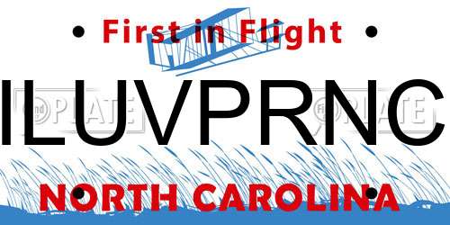 ILUVPRNC North Carolina License Plate